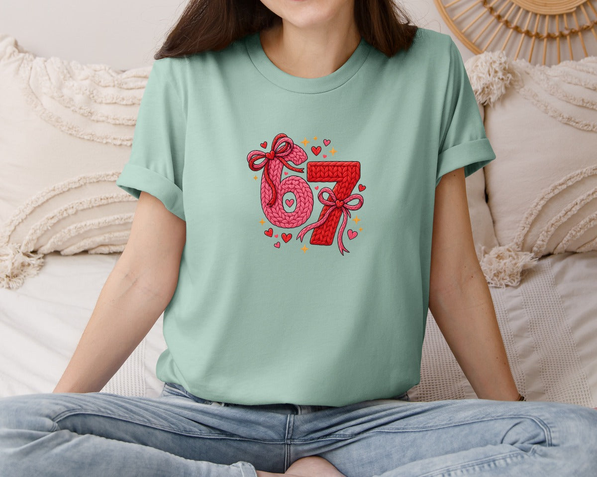 brand:Bella Canvas|color:Dusty Blue|Faux Crochet Coquette Valentine 6 7 Graphic T-Shirt