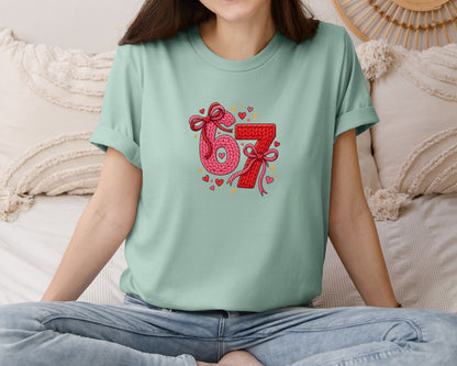 brand:Bella Canvas|color:Dusty Blue|Faux Crochet Coquette Valentine 6 7 Graphic T-Shirt