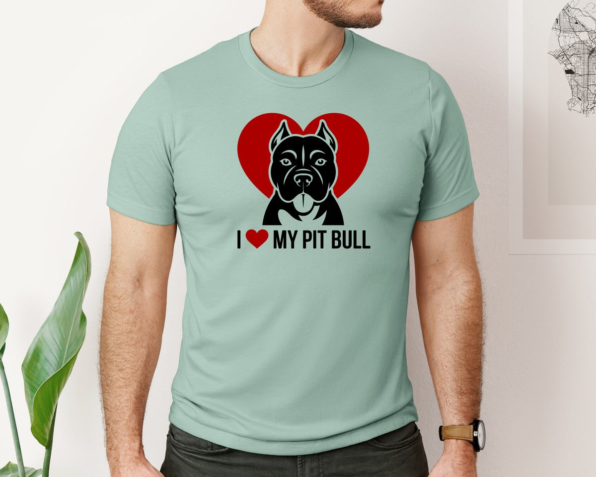 brand:Bella Canvas|color:Dusty Blue|I Love My Pit Bull Ai Graphic T-Shirt