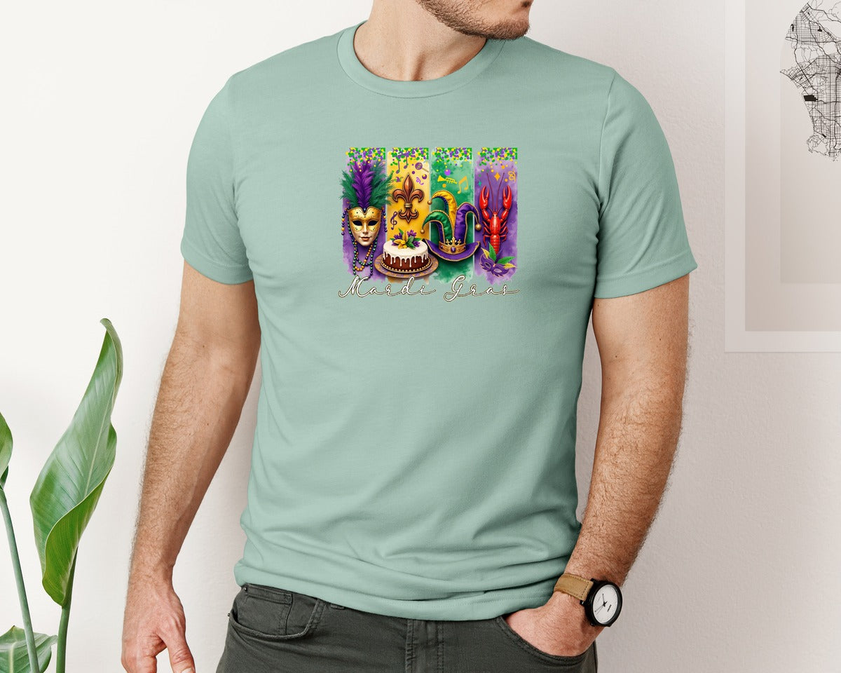 brand:Bella Canvas|color:Dusty Blue|Mardi Gras Coquette 2 Graphic T-Shirt