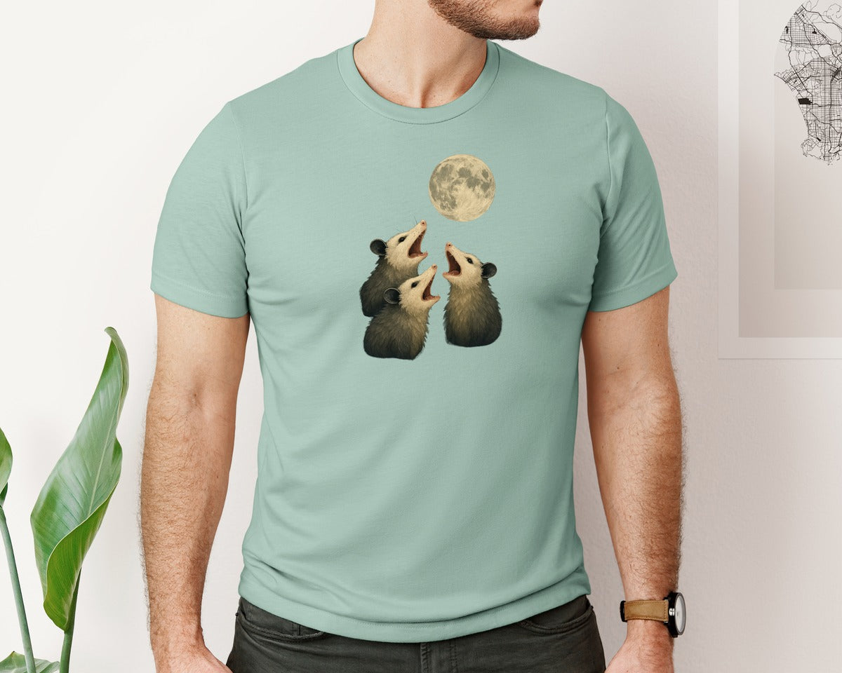 brand:Bella Canvas|color:Dusty Blue|Three Possum Moon Funny Possum Graphic T-Shirt