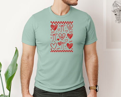brand:Bella Canvas|color:Dusty Blue|Hand Drawn Valentine Hearts Coquette Graphic T-Shirt