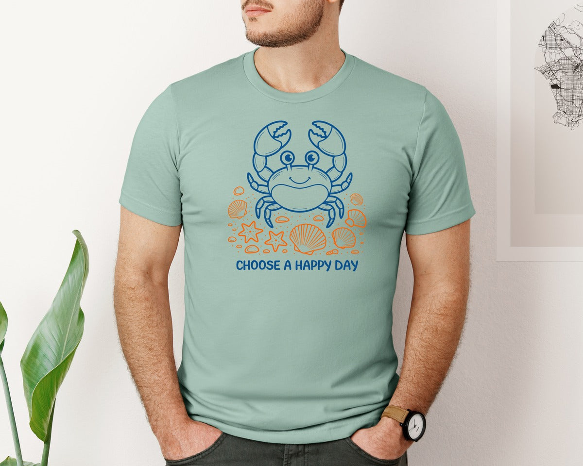 brand:Bella Canvas|color:Dusty Blue|Choose A Happy Day T Shirt Design Graphic T-Shirt