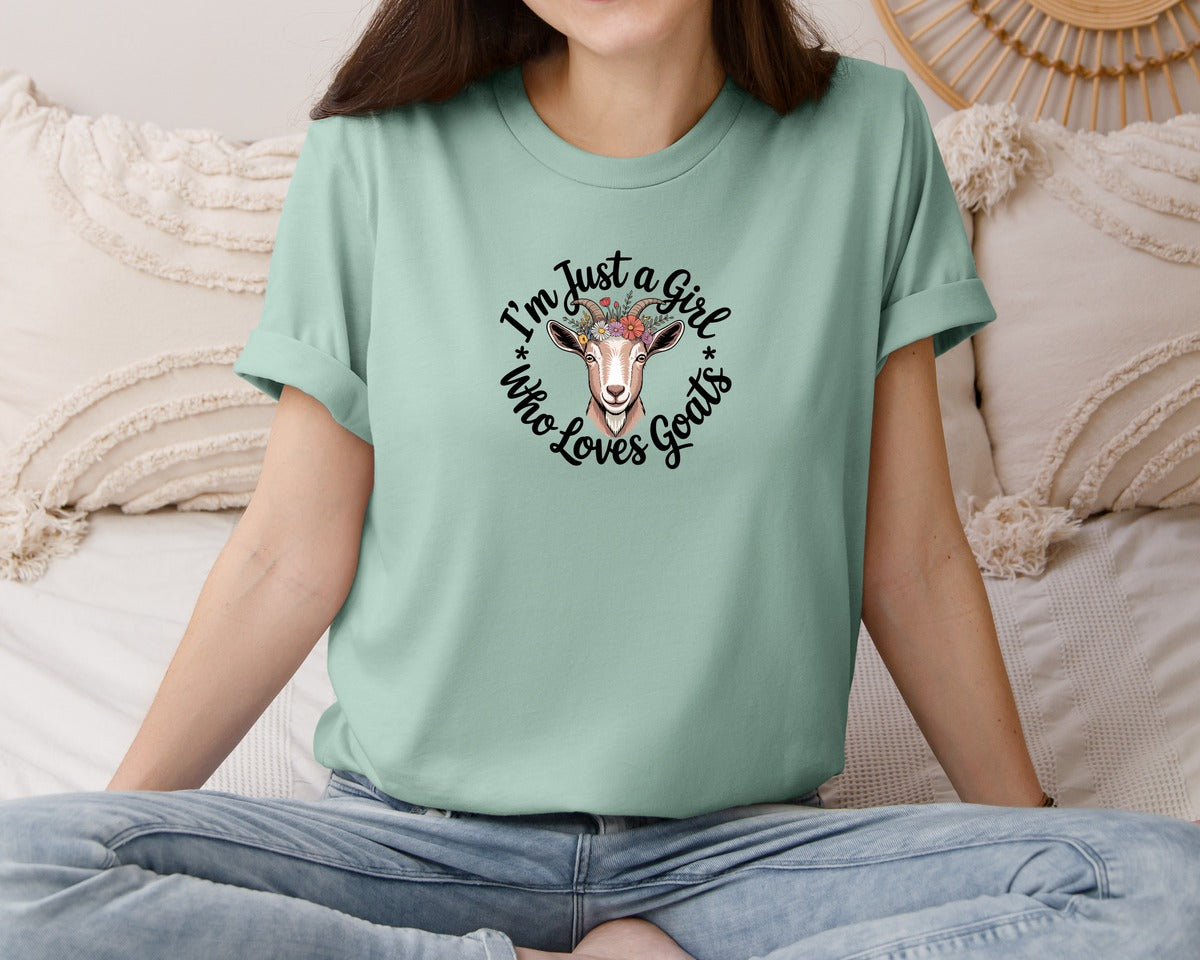 brand:Bella Canvas|color:Dusty Blue|Cute Floral Goat T Shirt Design Graphic T-Shirt