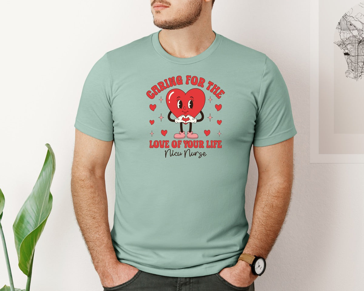 brand:Bella Canvas|color:Dusty Blue|Nicu Nurse Valentines Day T Shirt Graphic T-Shirt