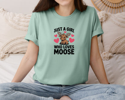 brand:Bella Canvas|color:Dusty Blue|Just A Girl Who Loves Moose T Shirt 2 Graphic T-Shirt