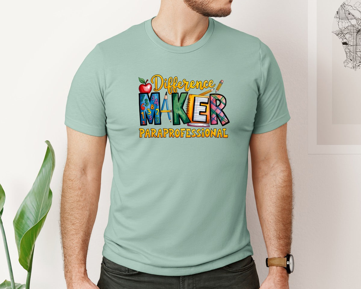 brand:Bella Canvas|color:Dusty Blue|Difference Maker Paraprofessional 3 Graphic T-Shirt