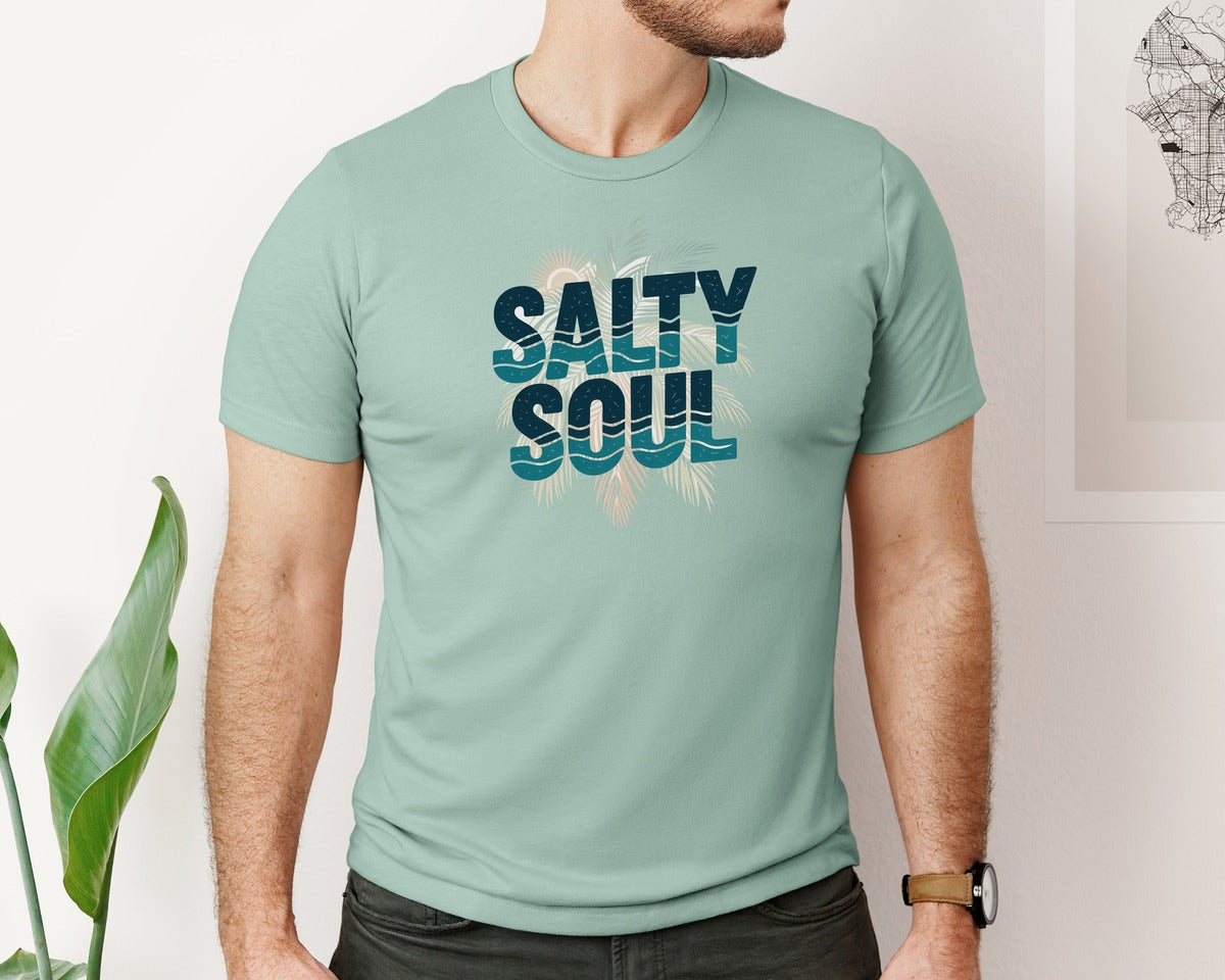 brand:Bella Canvas|color:Dusty Blue|Salty Soul Boho Beach Graphic T-Shirt