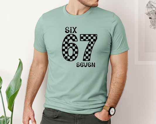 Checkered 6 7 Six Seven Funny Design Graphic T-Shirt