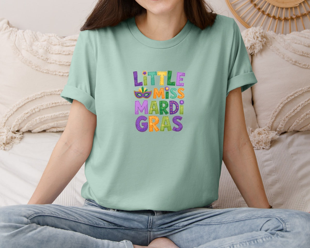 brand:Bella Canvas|color:Dusty Blue|Little Miss Mardi Gras 9 Graphic T-Shirt