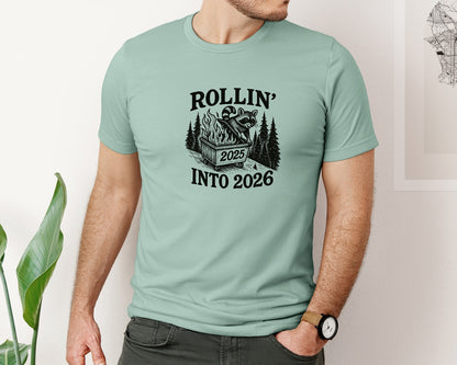brand:Bella Canvas|color:Dusty Blue|2026 Snarky New Year Funny Raccoon Graphic T-Shirt