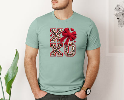 brand:Bella Canvas|color:Dusty Blue|Xoxo Leopard Print Valentine Design Graphic T-Shirt