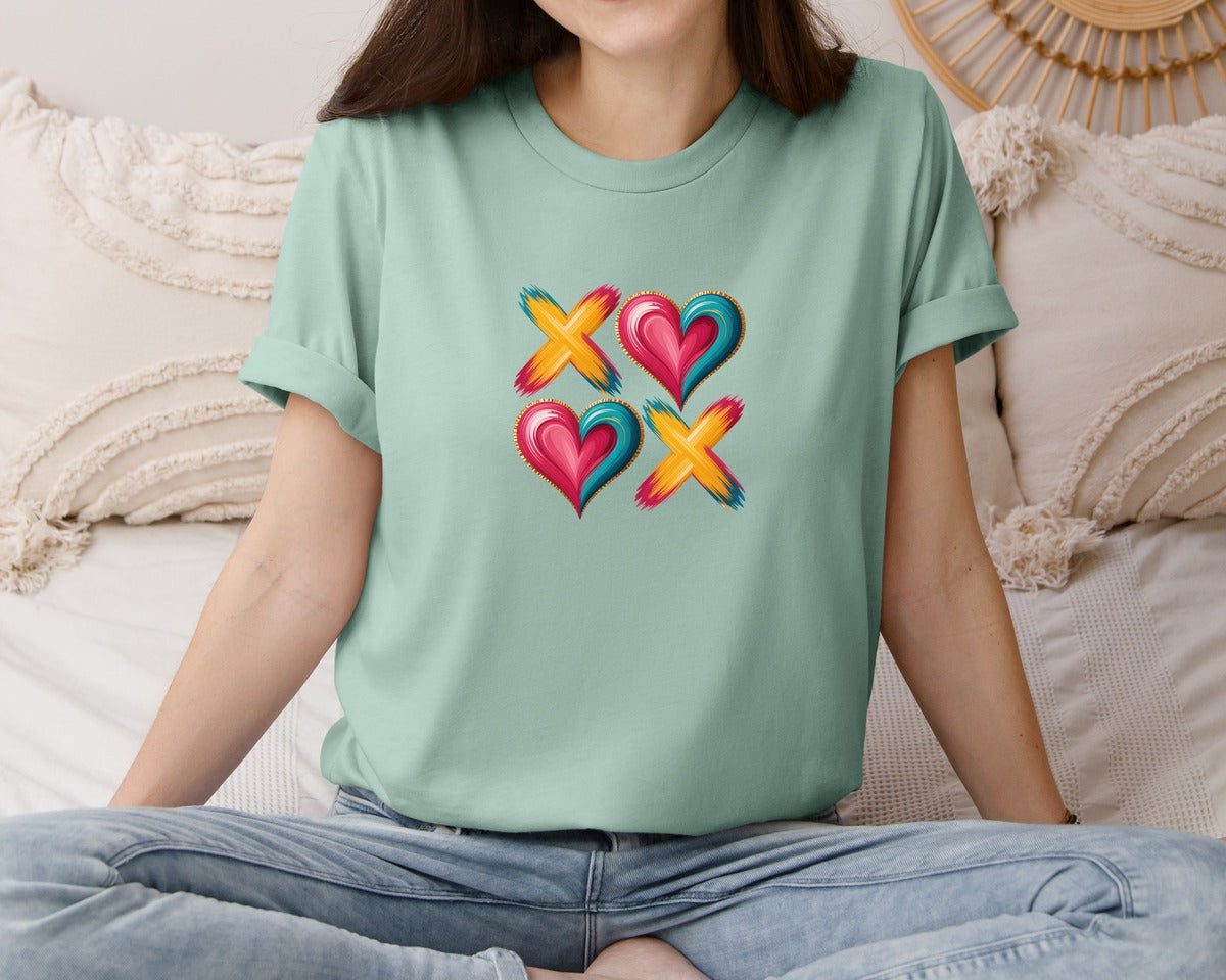 brand:Bella Canvas|color:Dusty Blue|Xoxo Paint Brush Heart Design Graphic T-Shirt
