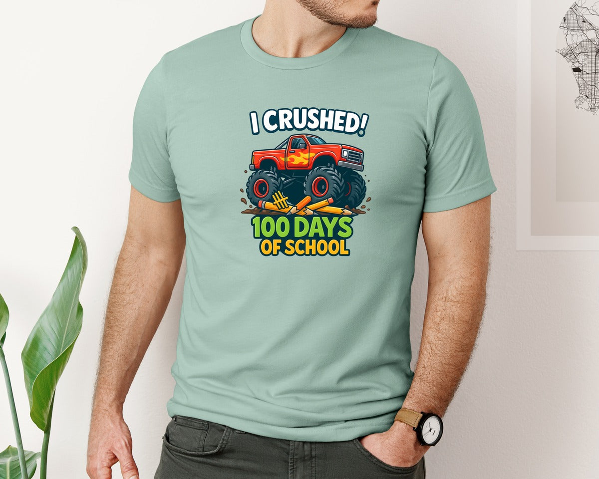 brand:Bella Canvas|color:Dusty Blue|I Crushed 100 Days Of School Design Graphic T-Shirt