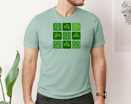 Retro Shamrock Grid St Patrick Graphic T-Shirt