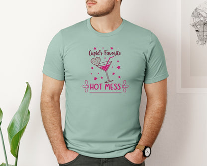 brand:Bella Canvas|color:Dusty Blue|Cupid Hot Mess Valentines Graphic T-Shirt