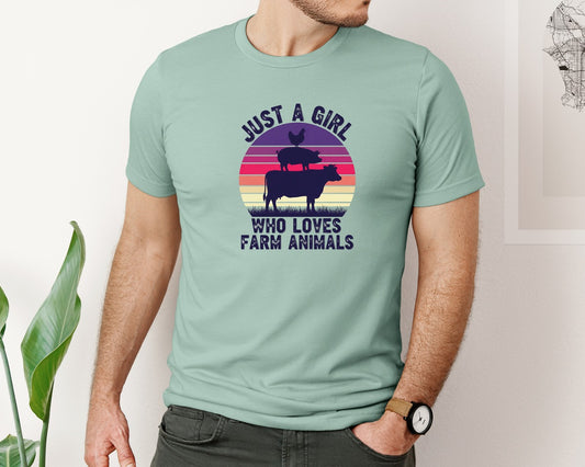 Just A Girl Farm Animal Retro Graphic T-Shirt