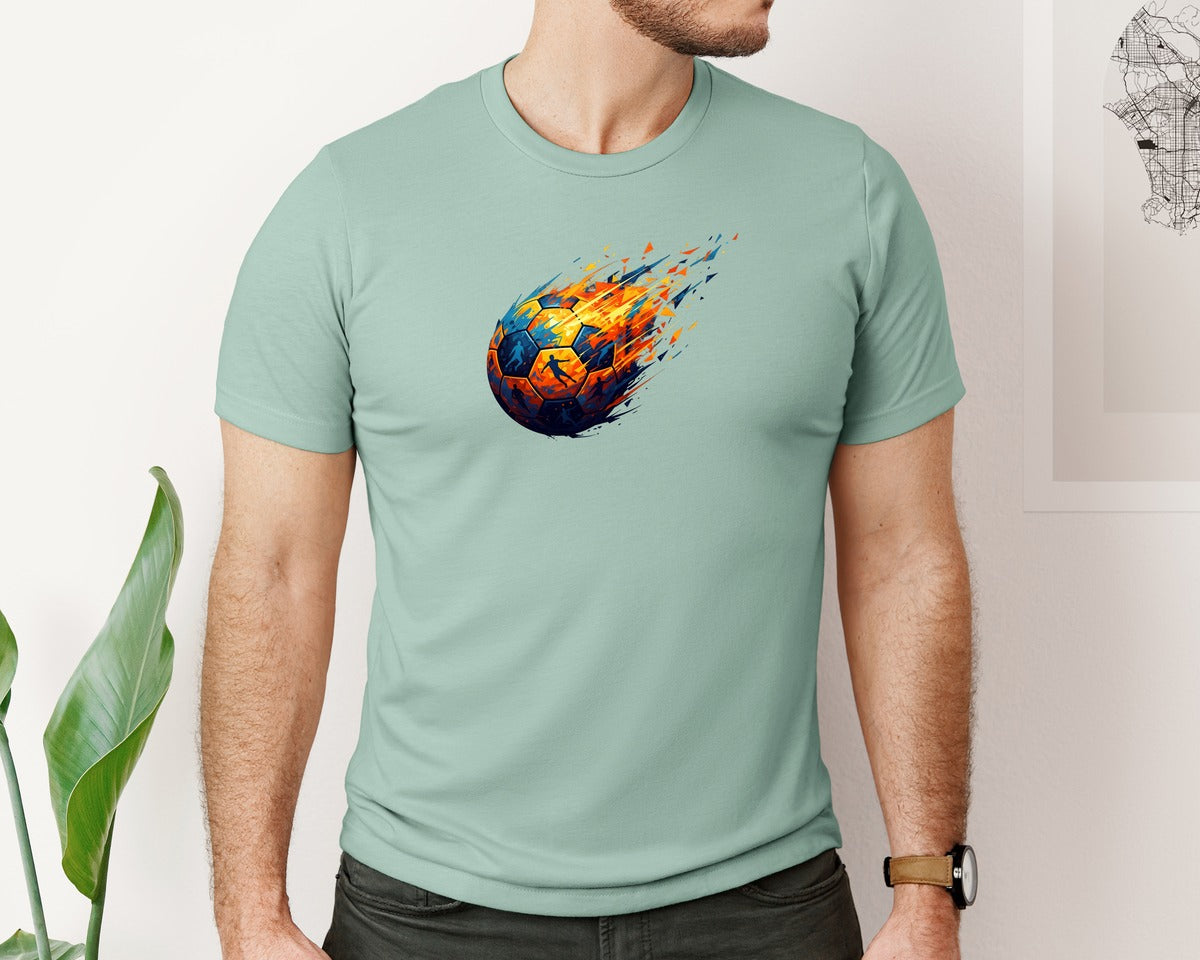 brand:Bella Canvas|color:Dusty Blue|Explosive Soccer Ball Design Graphic T-Shirt