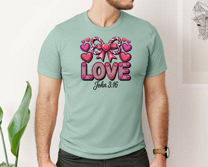 brand:Bella Canvas|color:Dusty Blue|Crochet Loved John 316 Pngvalentine Graphic T-Shirt