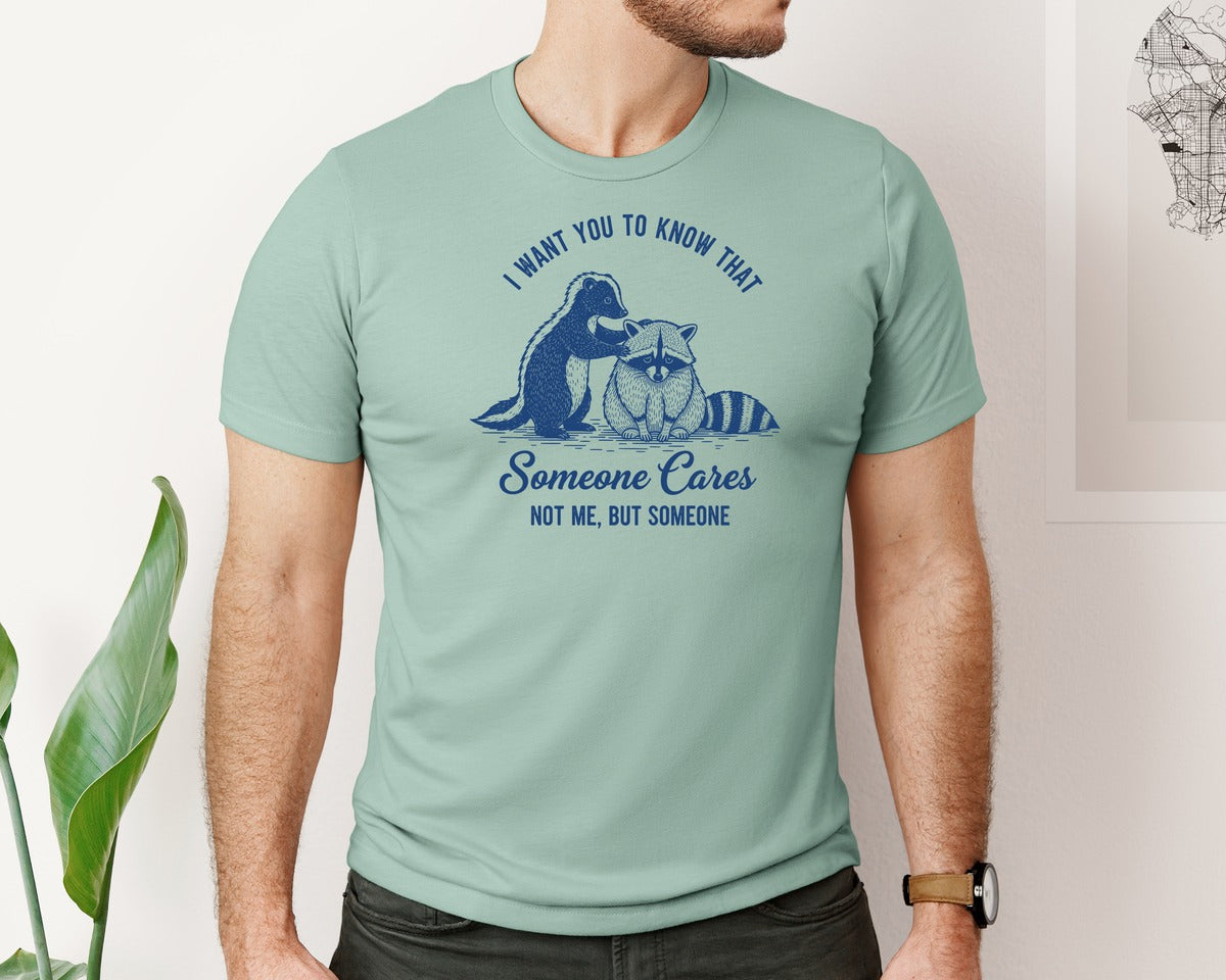 brand:Bella Canvas|color:Dusty Blue|Funny Sarcastic Raccoon Skunk Graphic T-Shirt
