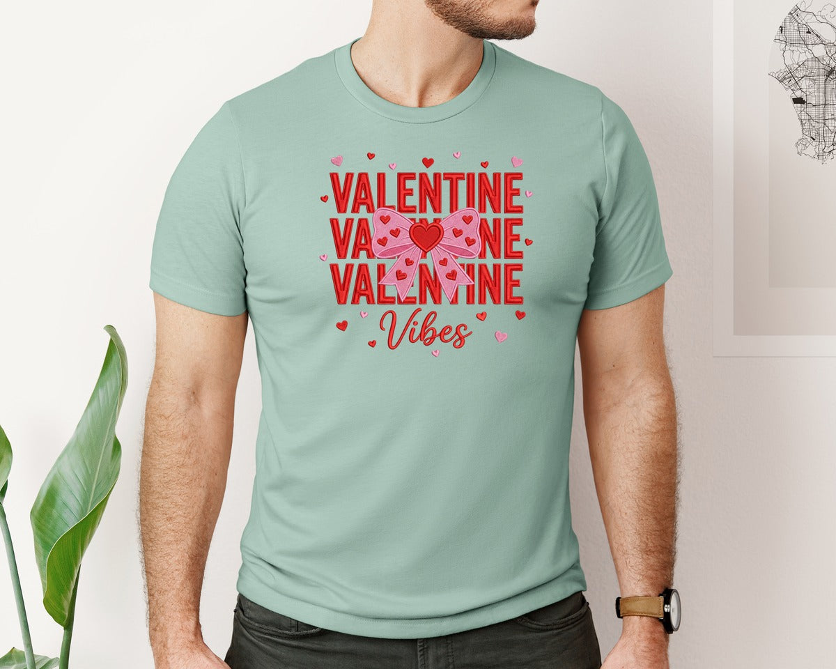 brand:Bella Canvas|color:Dusty Blue|Coquette Bow Valentine Shirt Graphic T-Shirt