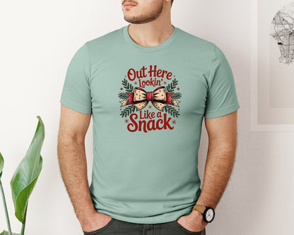 brand:Bella Canvas|color:Dusty Blue|Christmas Coquette Bow Snack Graphic T-Shirt