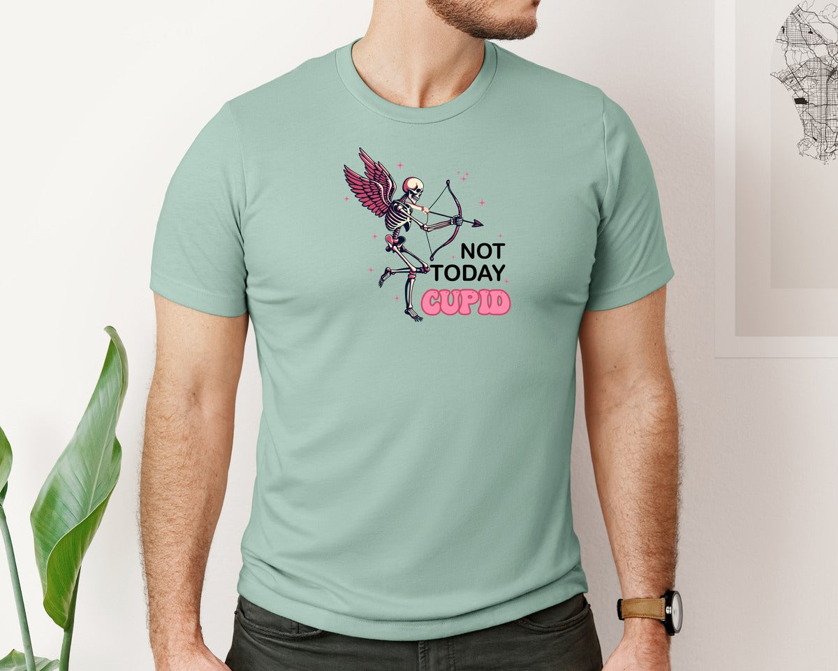 brand:Bella Canvas|color:Dusty Blue|Not Today Cupidvalentine Raccccon Shirt Graphic T-Shirt