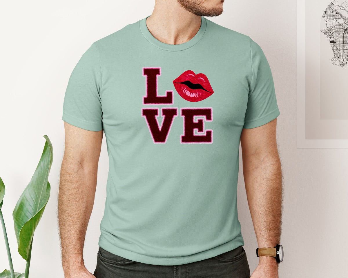 brand:Bella Canvas|color:Dusty Blue|Love Embroidery Valentine Graphic T-Shirt