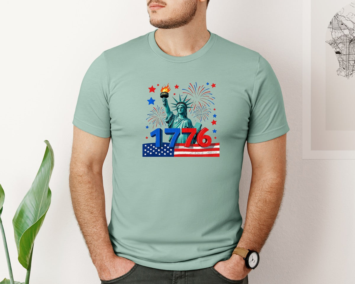 brand:Bella Canvas|color:Dusty Blue|Freedom Day 1776 T Shirt Design Graphic T-Shirt