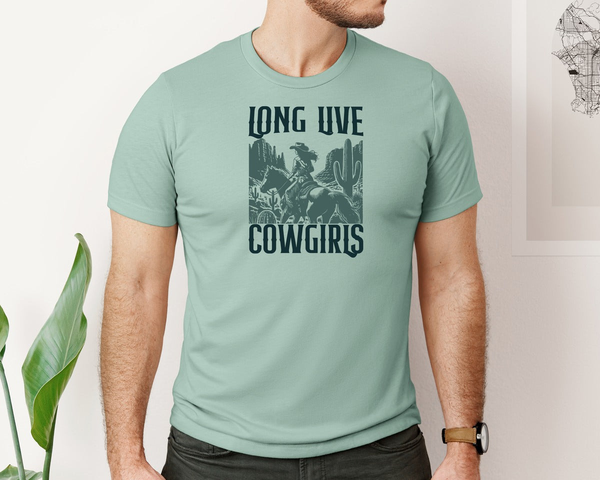 brand:Bella Canvas|color:Dusty Blue|Long Live The Cowgirls Cowgirls Graphic T-Shirt
