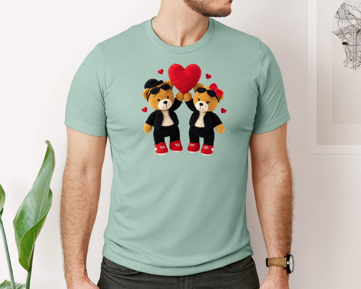 brand:Bella Canvas|color:Dusty Blue|Crochet Valentine Teddy Bear 7 Graphic T-Shirt