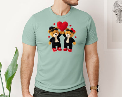 brand:Bella Canvas|color:Dusty Blue|Crochet Valentine Teddy Bear 7 Graphic T-Shirt