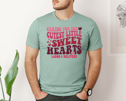 brand:Bella Canvas|color:Dusty Blue|Labor Delivery Nurse Valentine Graphic T-Shirt