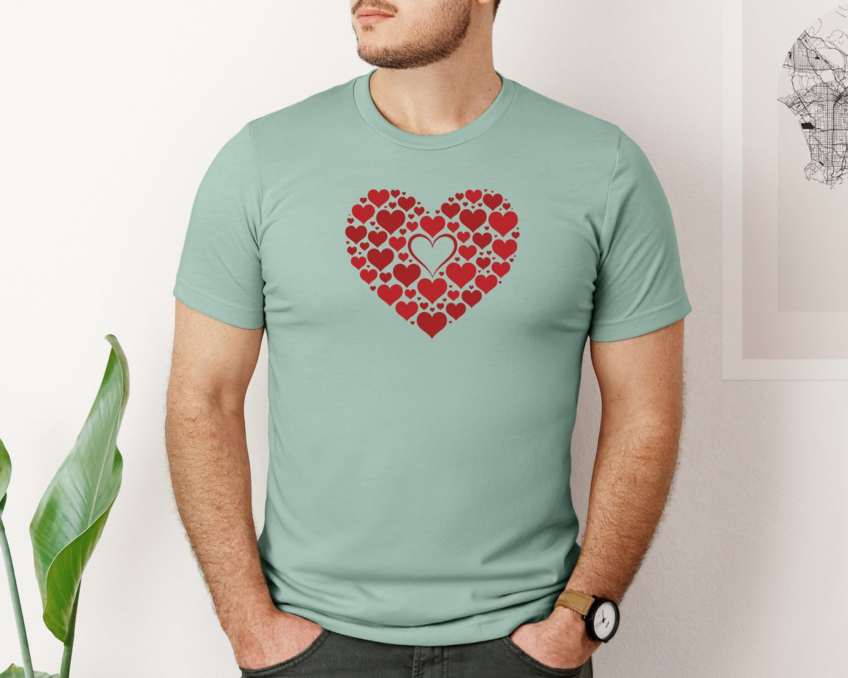 brand:Bella Canvas|color:Dusty Blue|Love Valentine Heart Shape T Shirt Graphic T-Shirt