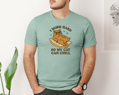 brand:Bella Canvas|color:Dusty Blue|I Work Hard So My Cat Can Chill Graphic T-Shirt