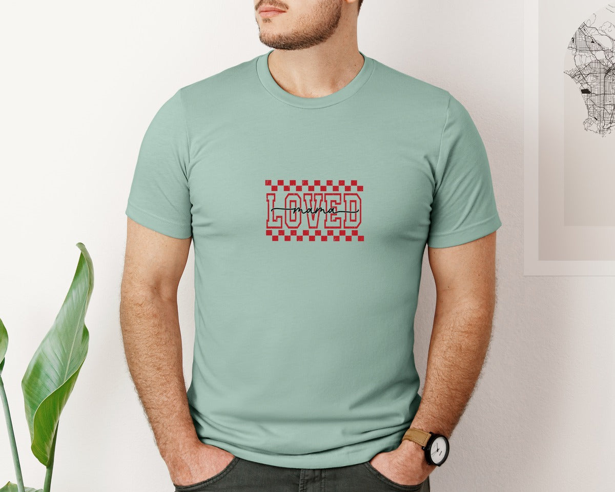 brand:Bella Canvas|color:Dusty Blue|Loved Mama Valentine 3 Graphic T-Shirt