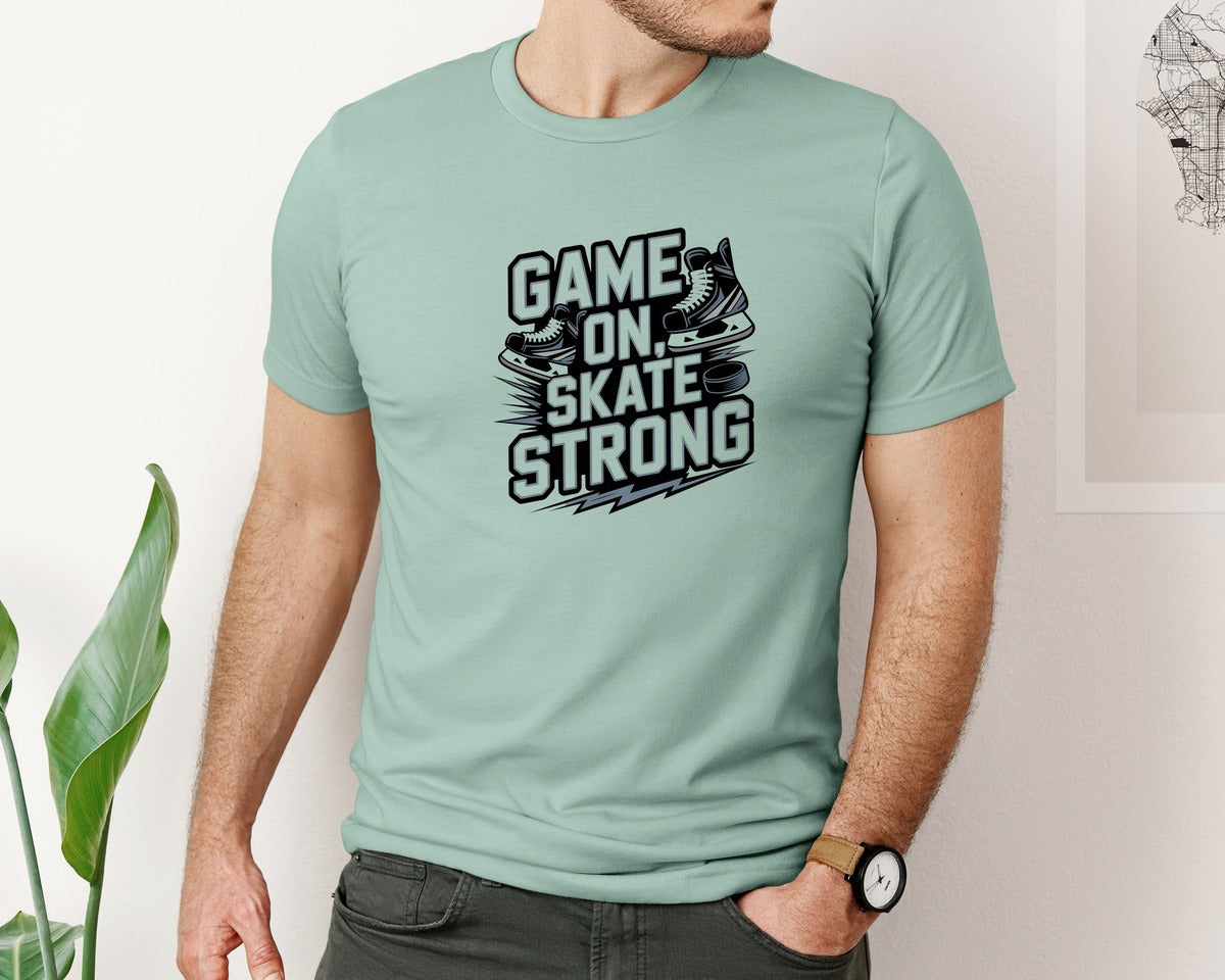 brand:Bella Canvas|color:Dusty Blue|Game On Ice Hockey Game Day Shirt Graphic T-Shirt