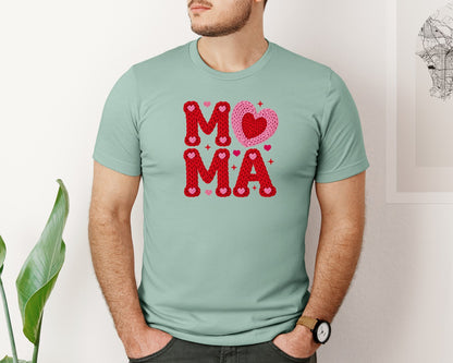 brand:Bella Canvas|color:Dusty Blue|Latch Hook Mama Heart Graphic T-Shirt