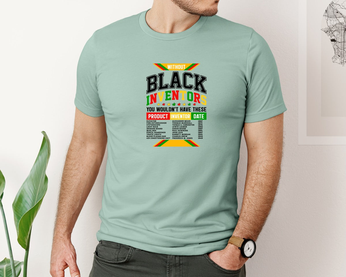 brand:Bella Canvas|color:Dusty Blue|Black Inventors Black History Black Graphic T-Shirt