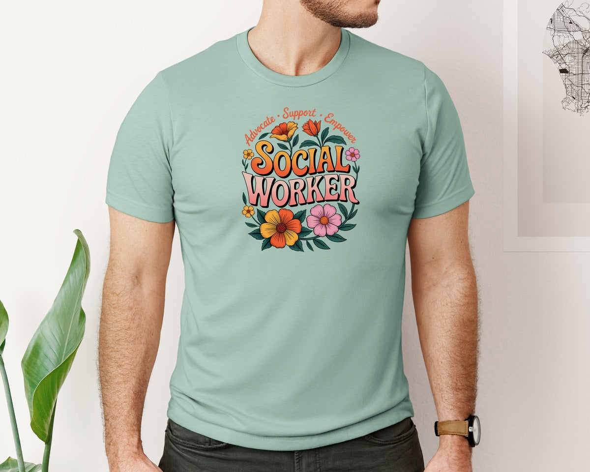 brand:Bella Canvas|color:Dusty Blue|Advocate Support Empower Social Work Graphic T-Shirt