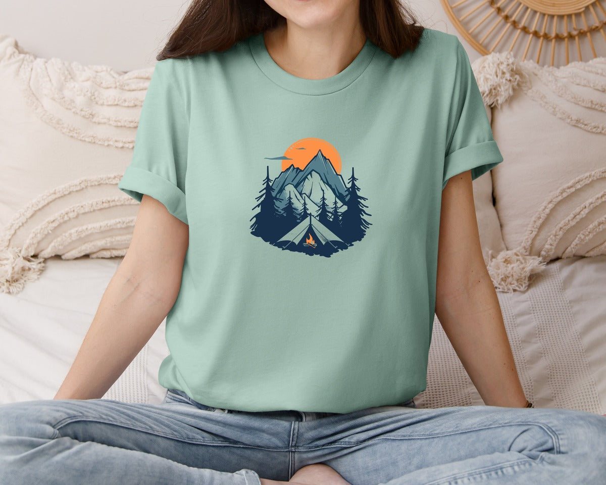 brand:Bella Canvas|color:Dusty Blue|Sunset Camping Adventure T Shirt Design 8 Graphic T-Shirt