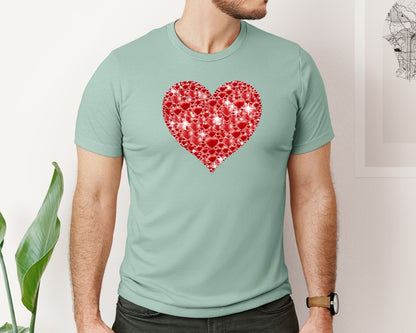 brand:Bella Canvas|color:Dusty Blue|Glitter Heart Valentine Glitter Graphic T-Shirt