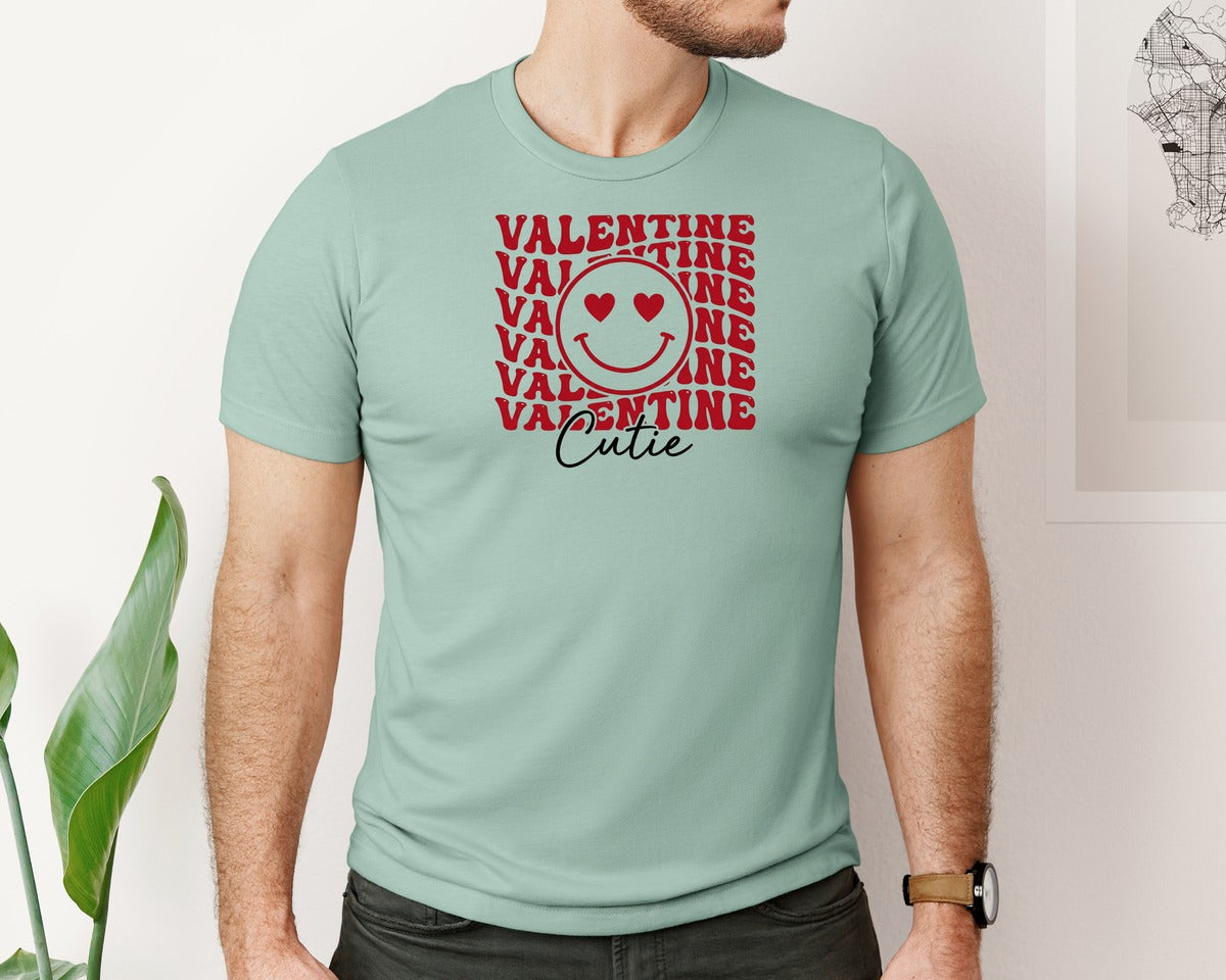 brand:Bella Canvas|color:Dusty Blue|Valentine Cutie Retro Smile Face Graphic T-Shirt