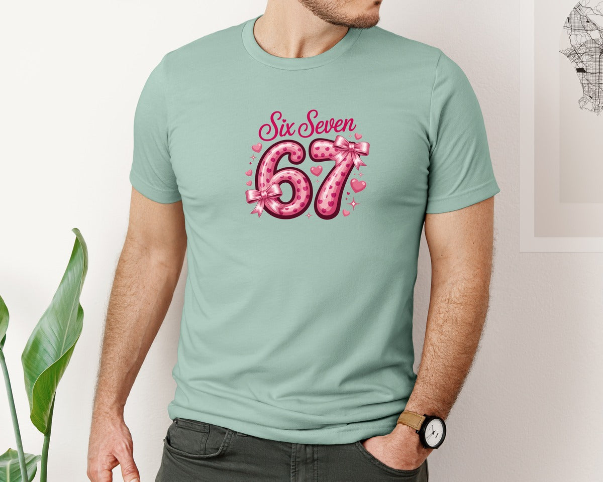 brand:Bella Canvas|color:Dusty Blue|67 Valentine Six Seven Valentines Day Graphic T-Shirt