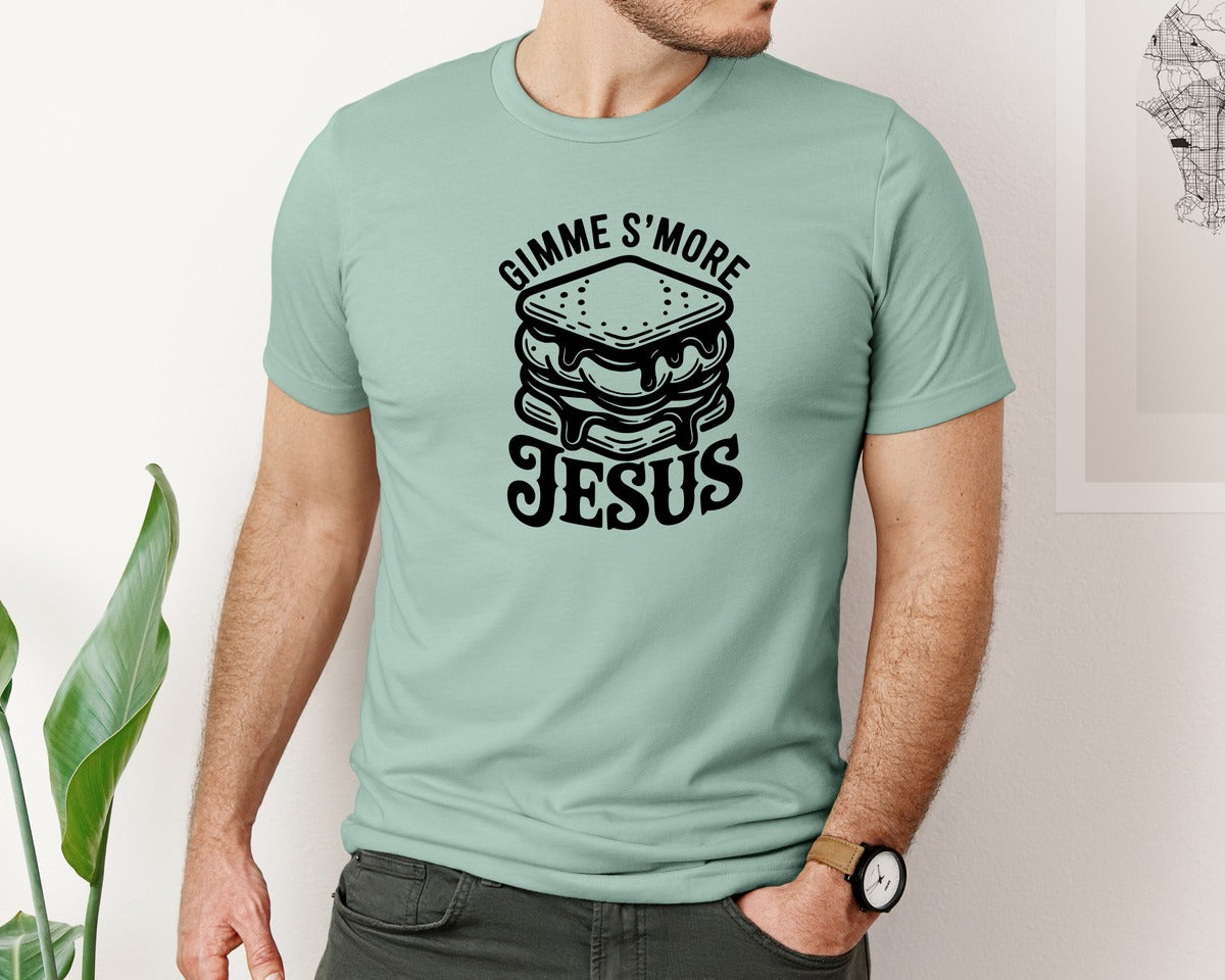 brand:Bella Canvas|color:Dusty Blue|Gimme Smore Jesus Trendy Christ Graphic T-Shirt