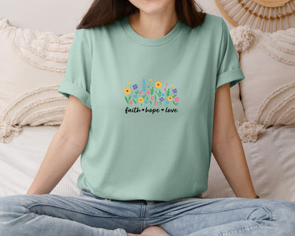 brand:Bella Canvas|color:Dusty Blue|Faith Hope Love Design 23 Graphic T-Shirt