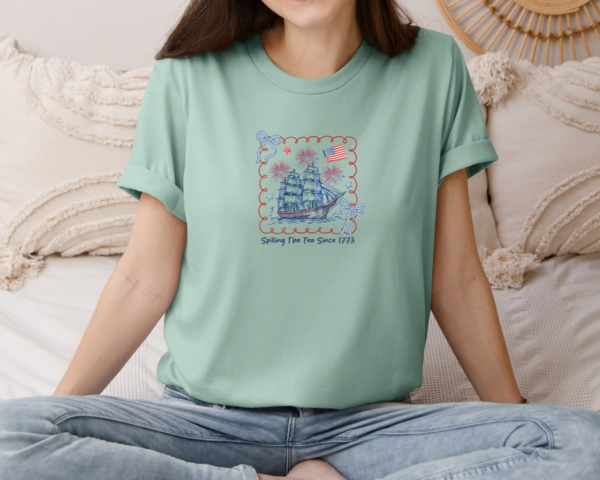 brand:Bella Canvas|color:Dusty Blue|Coquette 4Th Of July Funny 4Th July Graphic T-Shirt