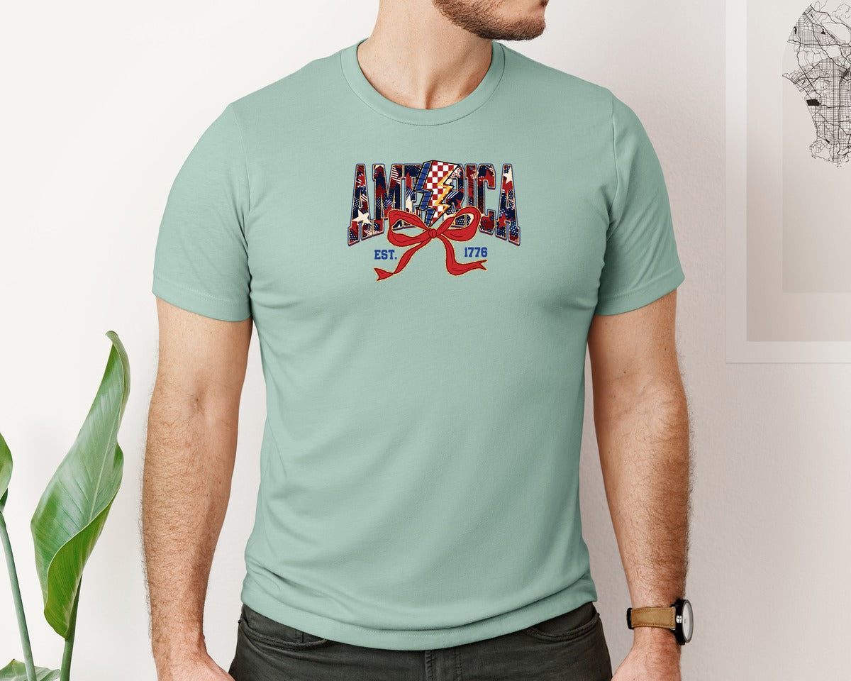 brand:Bella Canvas|color:Dusty Blue|America Coquette Usa Graphic T-Shirt