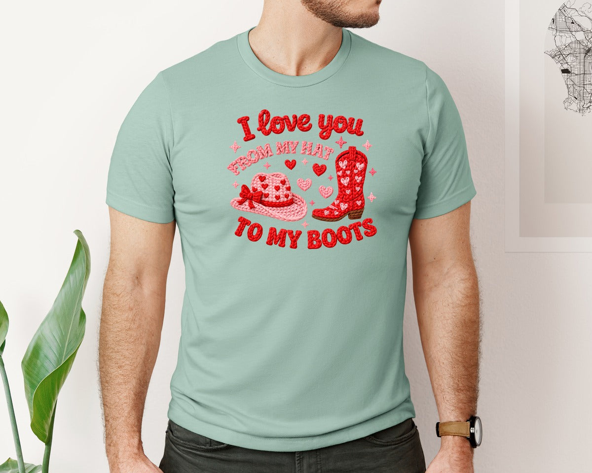 brand:Bella Canvas|color:Dusty Blue|Crochet Western Valentine Graphic T-Shirt