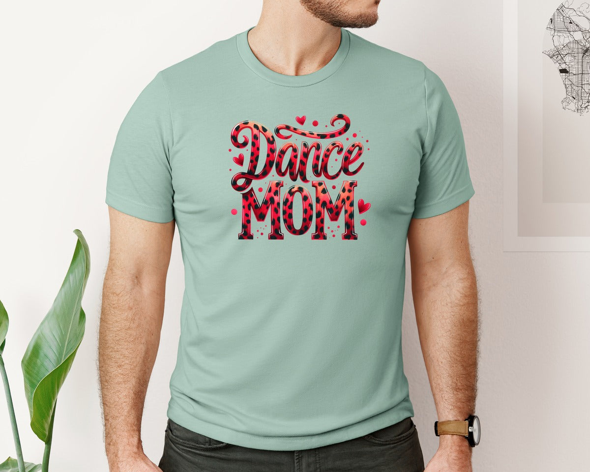 brand:Bella Canvas|color:Dusty Blue|Red Leopard Dance Mom Graphic T-Shirt